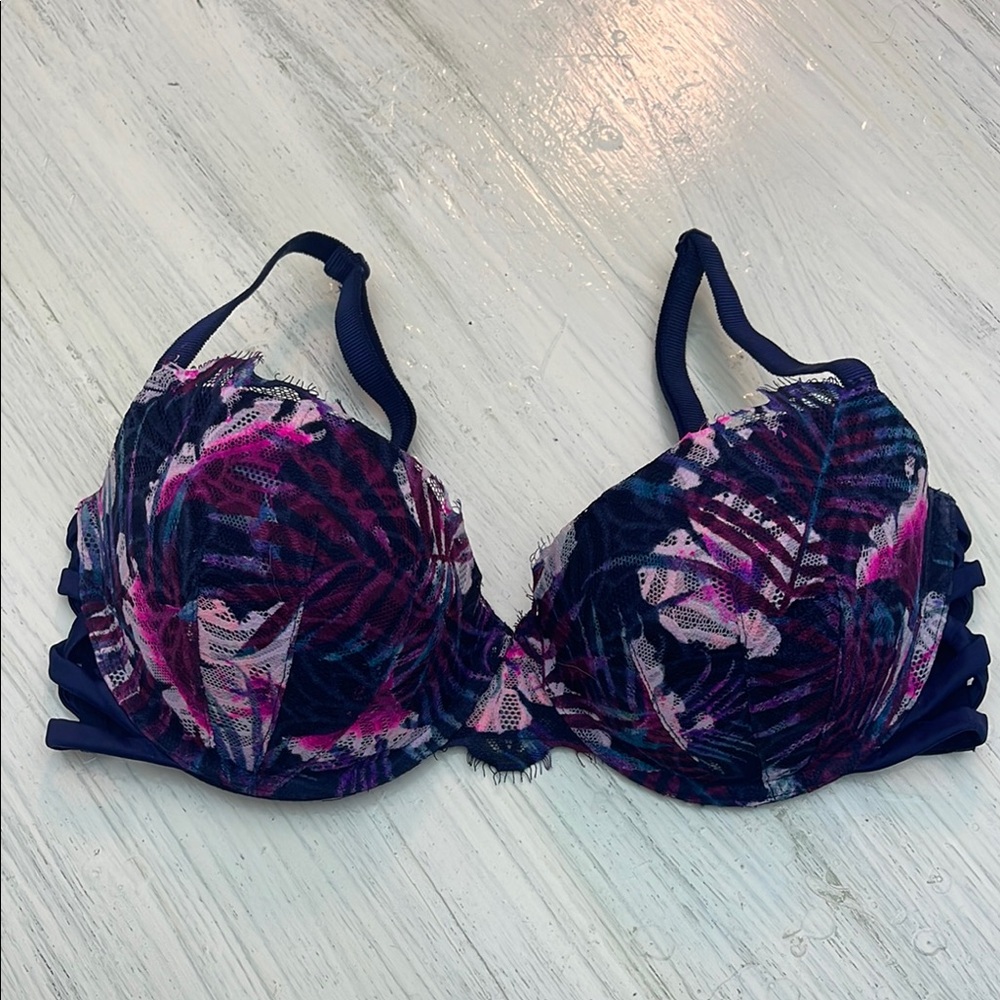 PINK Floral Print Lace Date Push Up Bra 34DD